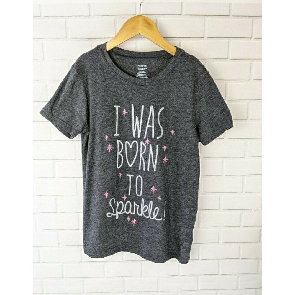 Evy Charcoal Grey "I was born to sparkle"‎ Glitter Tee Kids Girls Kids Large 10